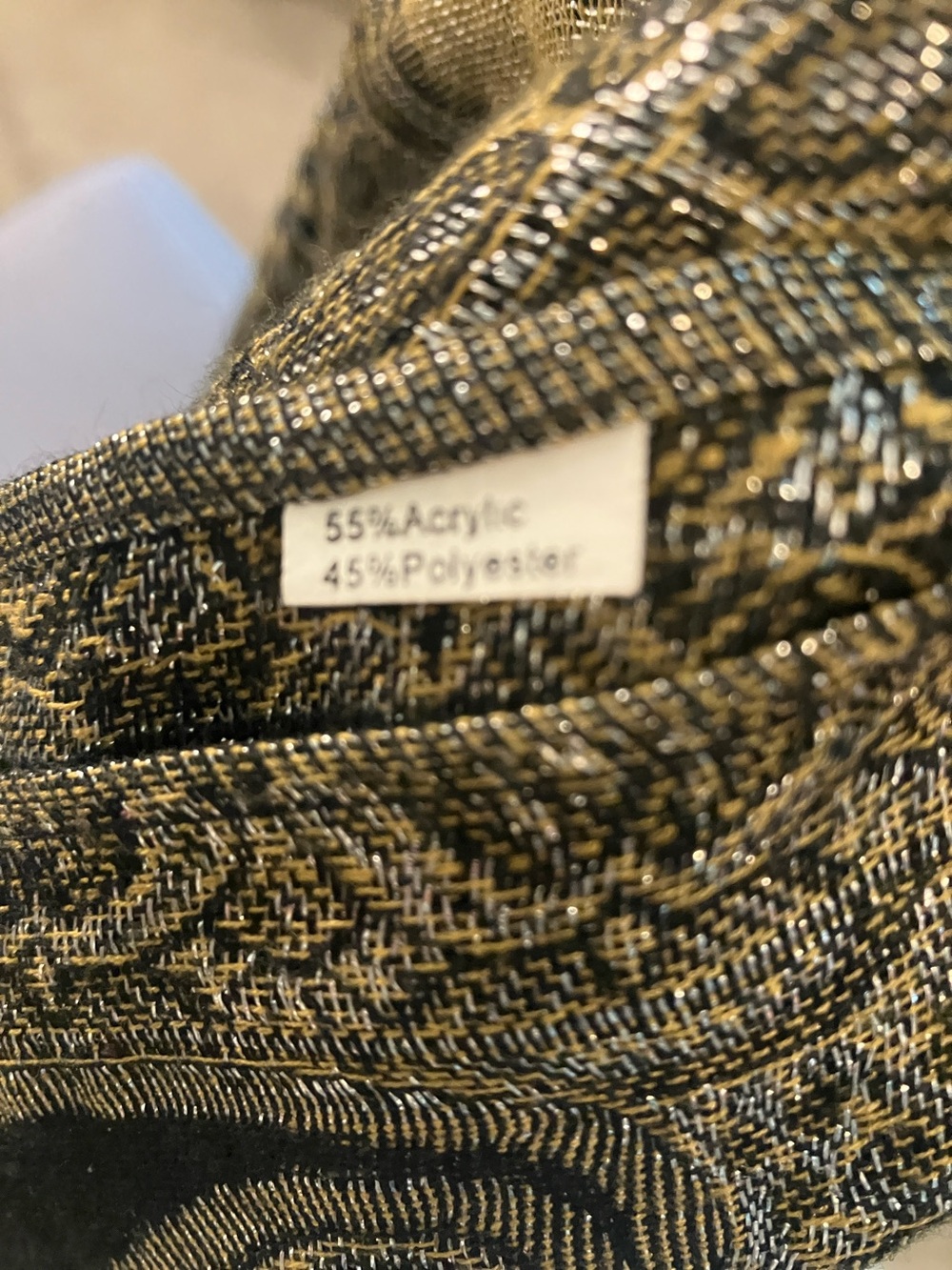 Paisley Fringe Pashmina Wrap in Olive and Gold 28X72 - Picture 2 of 3